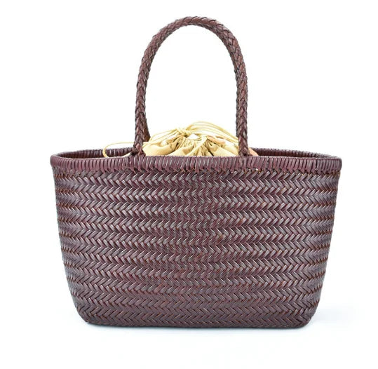 Genuine Leather Woven Basket Tote Bag for Women – Luxury Vintage Cowhide Shoulder Bag