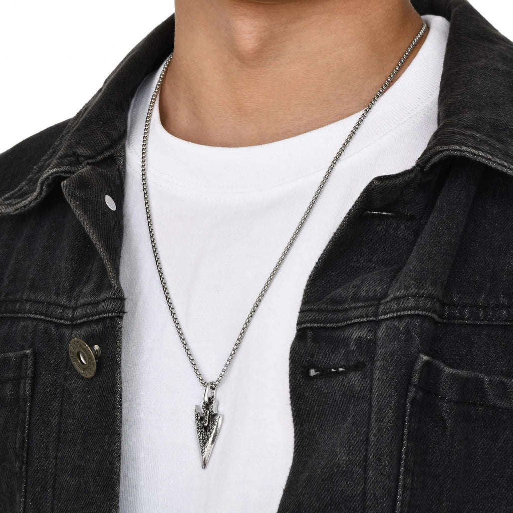 FBA Spear Point Arrowhead Necklace for Men | Stainless Steel Punk Jewelry