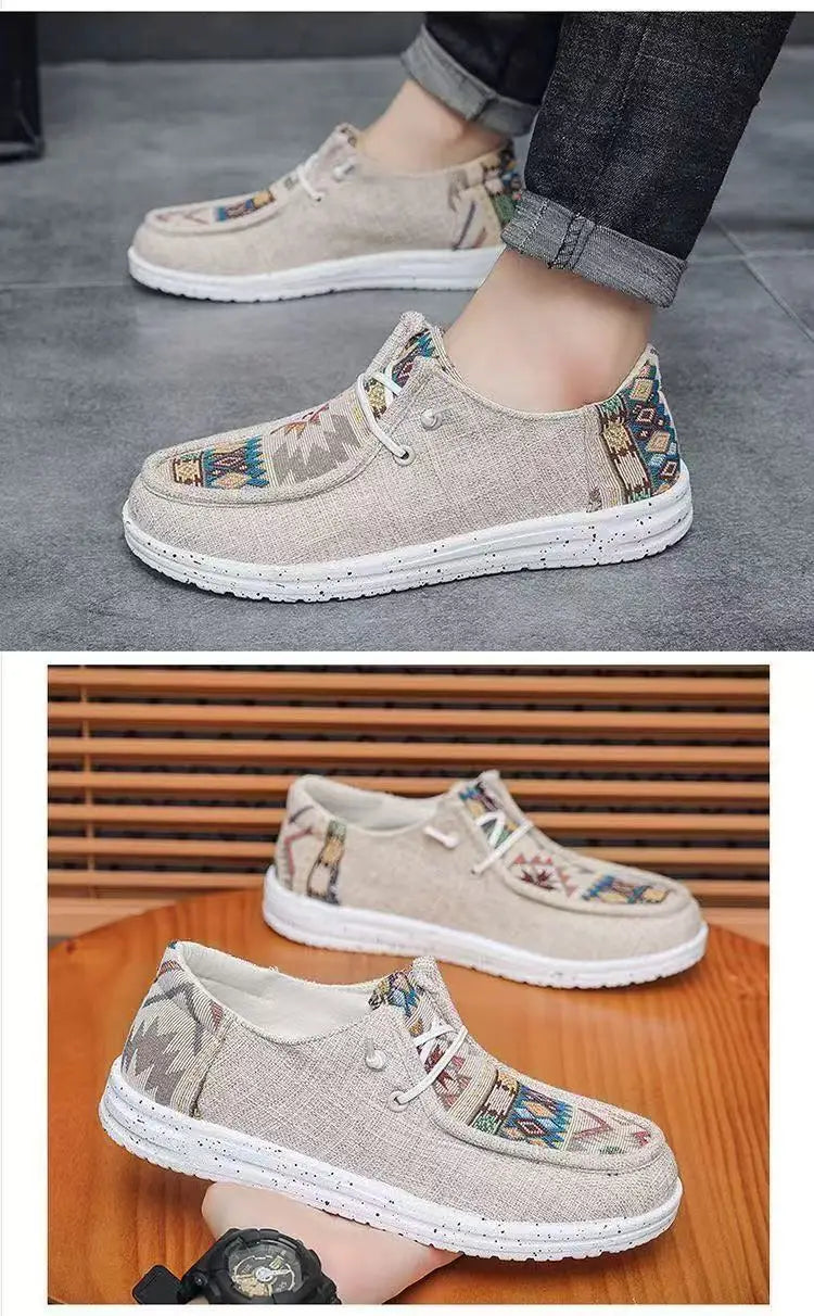 FBA Men's Ethnic Style Platform Board Shoes | Breathable Flat Sneakers