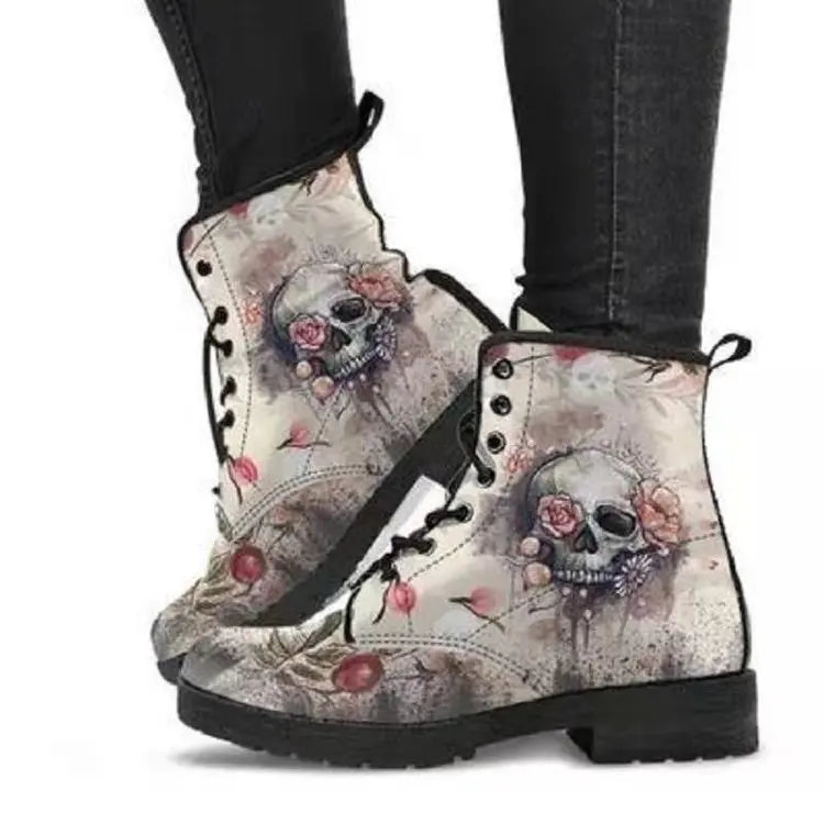 Women's British Punk Skull Print High-Top Ankle Boot