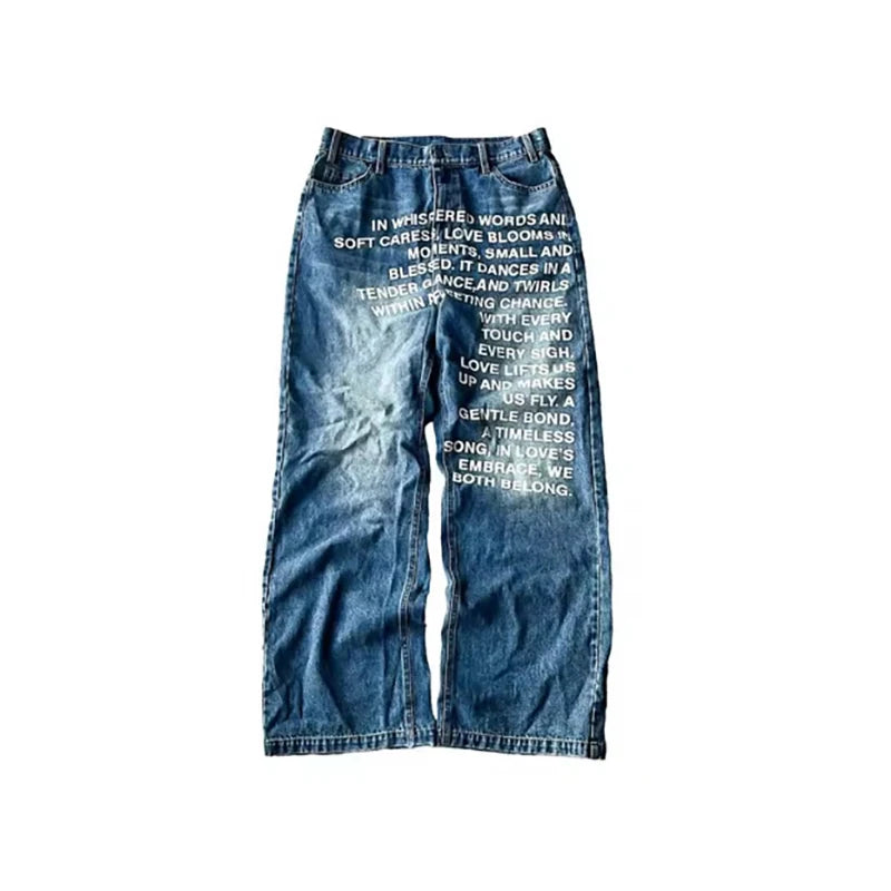 Men's Retro Hip Hop Letter Print Wide-Leg Jeans – Baggy Streetwear Loose Denim Pants | Blue & Black | S–XXL | FBA Vibes