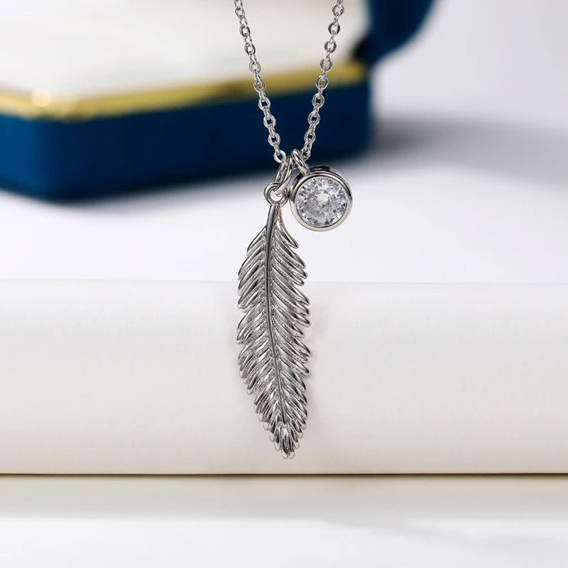 FBA Women's Feather Crystal Gold Pendant Necklace | Sterling Silver Jewelry