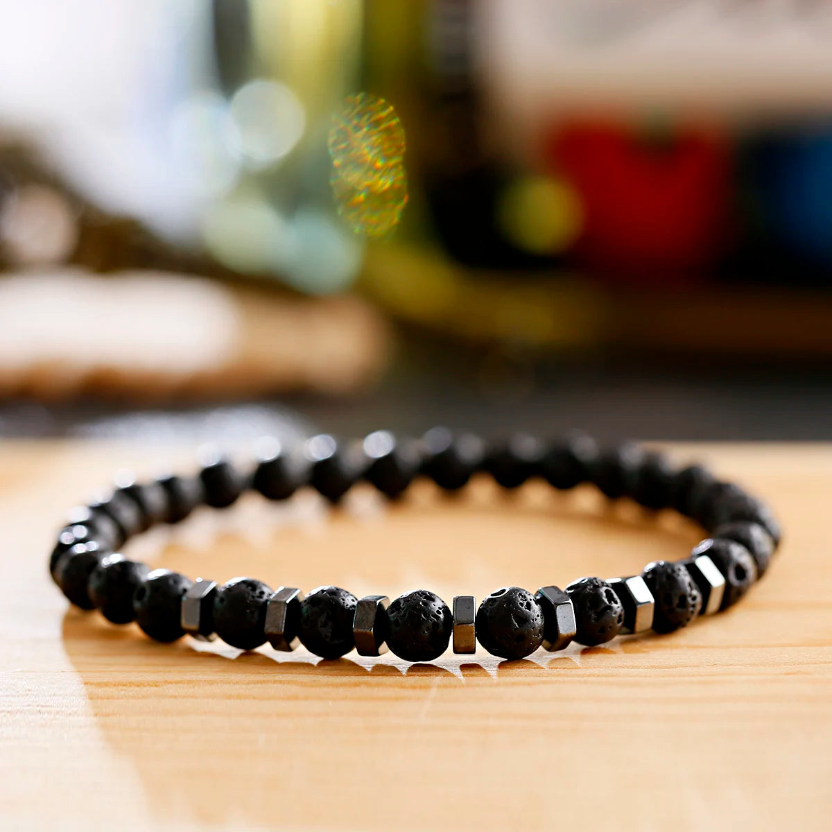 FBA Natural Stone Matte Black Beaded Bracelet | Yoga Jewelry for Men & Women