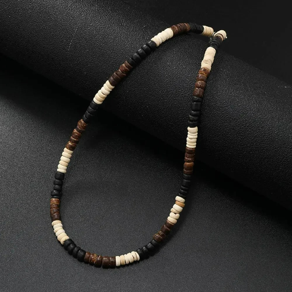 FBA Men's Wood Bead Natural Stone Necklace | Retro Summer Jewelry