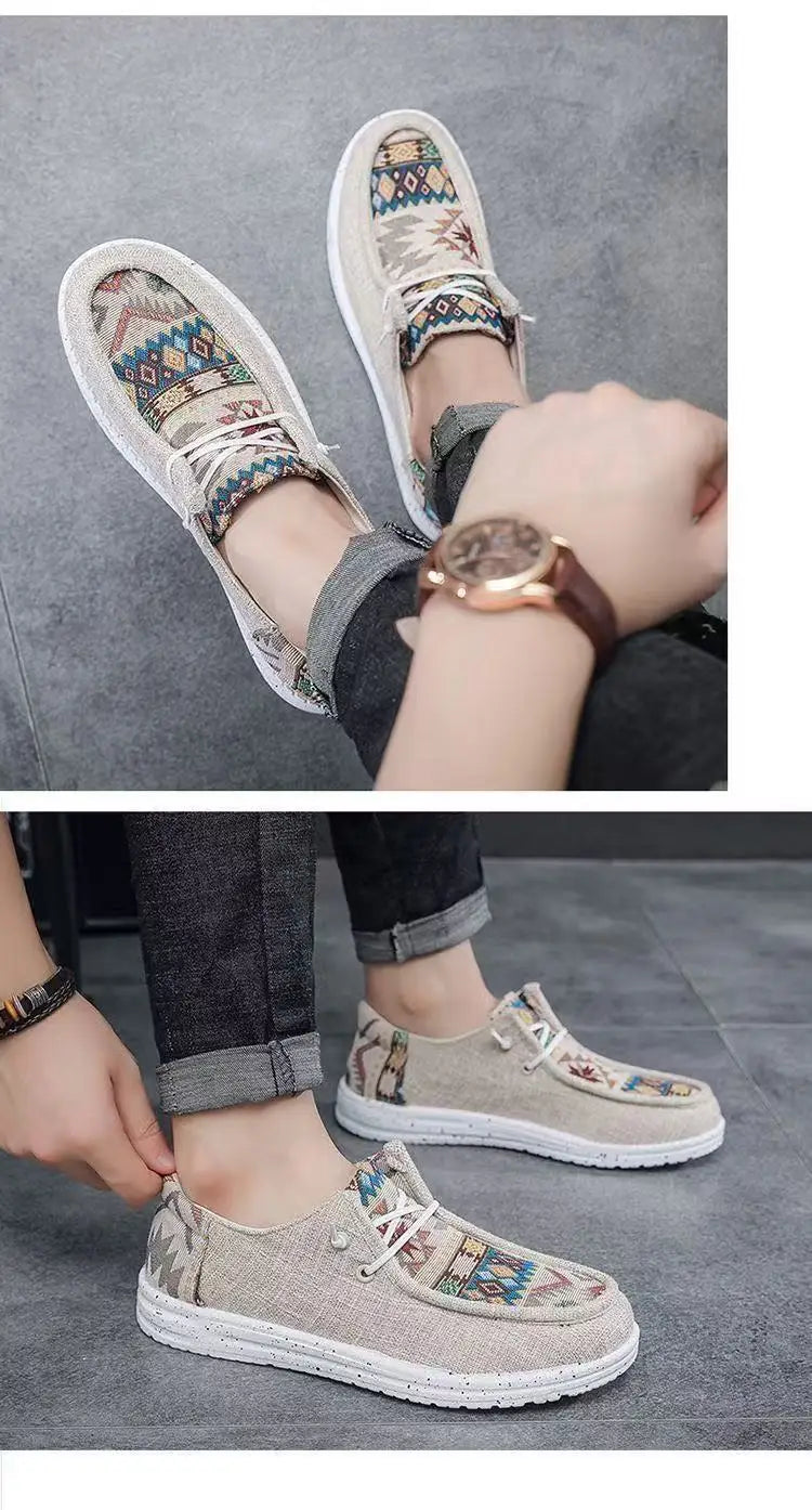 FBA Men's Ethnic Style Platform Board Shoes | Breathable Flat Sneakers