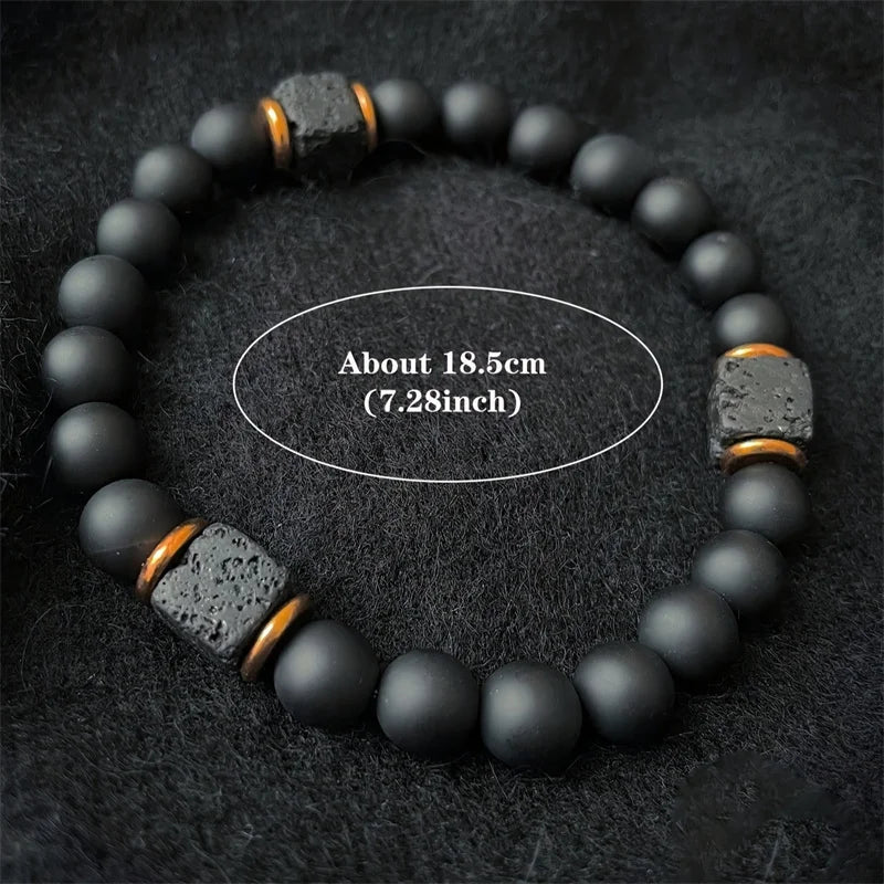 FBA Black Onyx & Lava Stone Elastic Bracelet for Men | Charm Jewelry