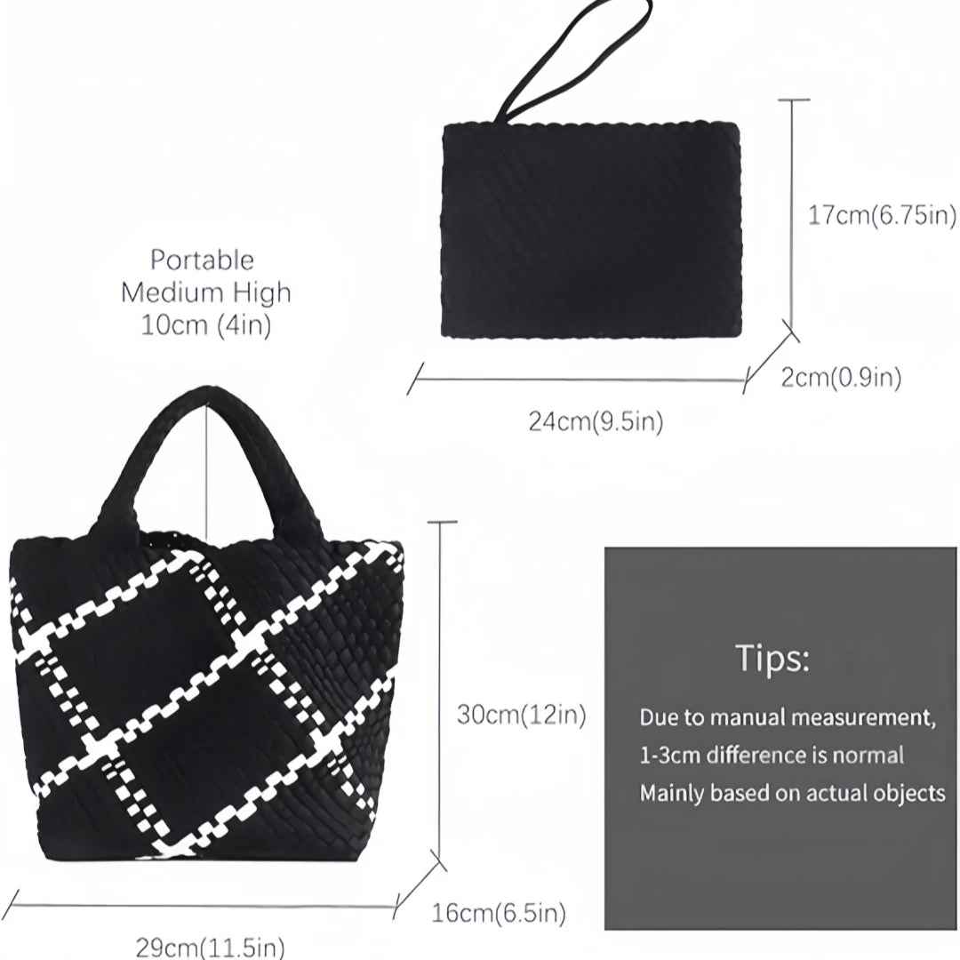 Neoprene Woven Tote Bag for Women – Waterproof Extra Large Beach Handbag & Retro Travel Shoulder Bag Set with Zipper Purse