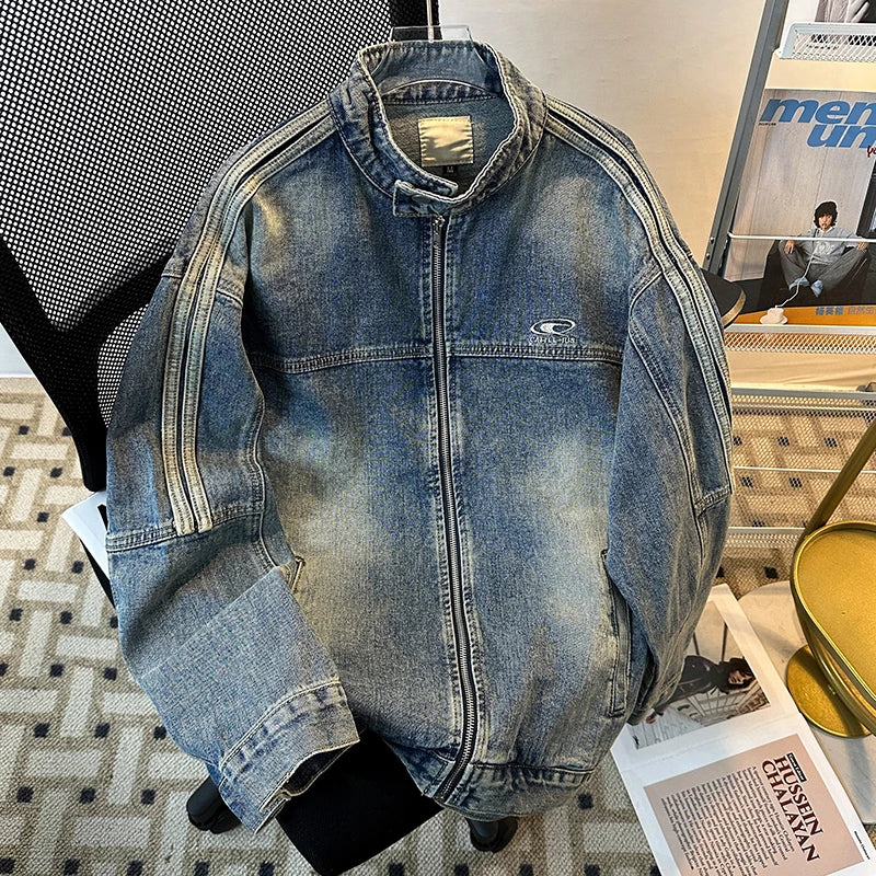 Men's Retro American Loose Denim Jacket – Unisex Streetwear | Blue | M–3XL | FBA Vibes