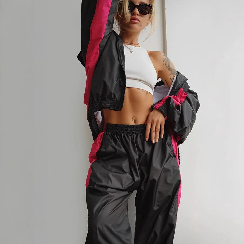 Women's Y2K 2-Piece Tracksuit Set – Zip Sweatshirt & High-Waist Jogger Pants | Streetwear Matching Set | FBA Vibes