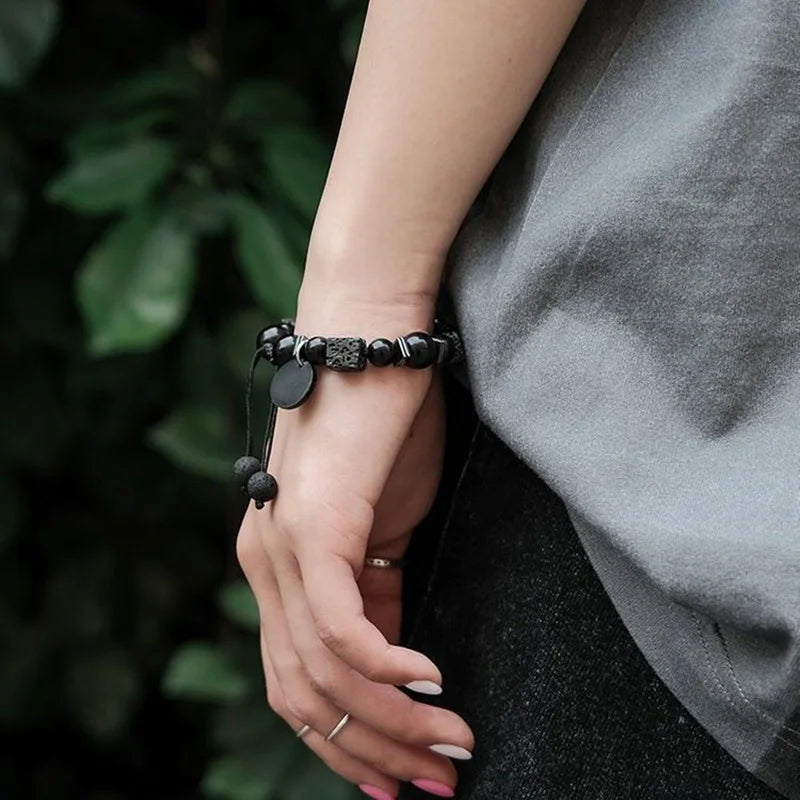 FBA Classic Black Natural Stone Adjustable Bracelet | Unisex Jewelry