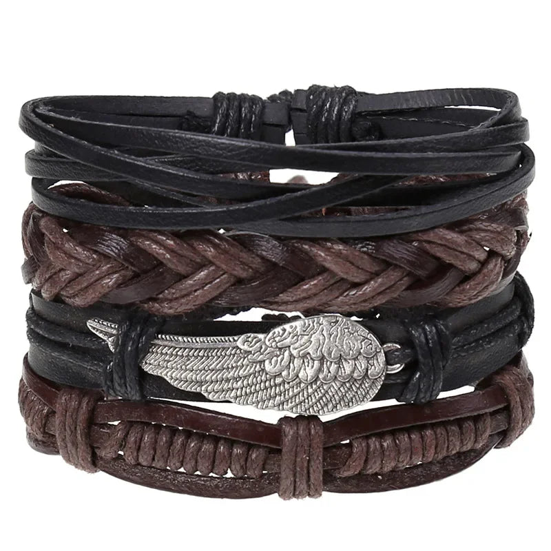 FBA 4-Piece Braided Leather Ethnic Wristband Set | Hope Believe Bracelet