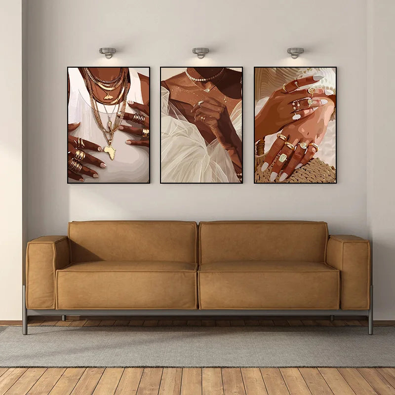 African Woman Jewelry Necklace Canvas Print | Modern Fashion Wall Art