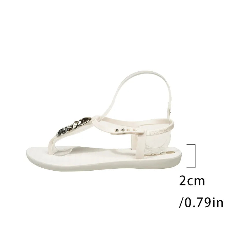 FBA Women's Clip Toe Metal Buckle Flat Sandals | Anti-Slip Summer Shoes