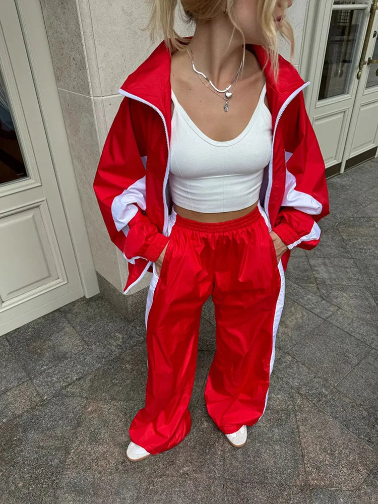 Women's Y2K 2-Piece Tracksuit Set – Zip Sweatshirt & High-Waist Jogger Pants | Streetwear Matching Set | FBA Vibes