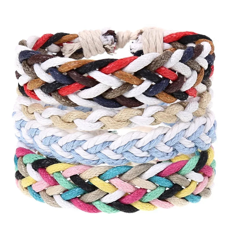 FBA 4-Piece Braided Leather Ethnic Wristband Set | Hope Believe Bracelet