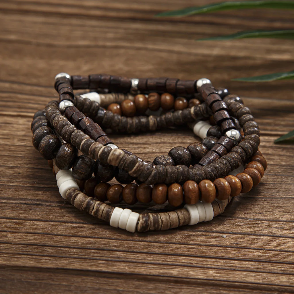 FBA 5-Piece Natural Stone Stacked Bracelet Set | Hip Hop Men's Jewelry