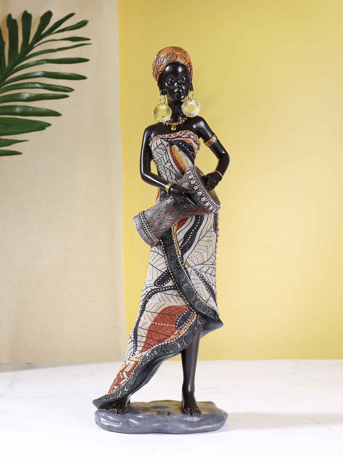 African Female Musician Sculpture | Resin Figurine Decorative Statue for Home & Office Decor
