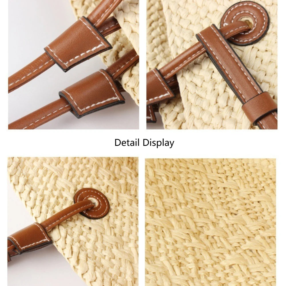 Handmade Straw Basket Tote Bag for Women – Woven Top Handle Beach Bag & Summer Vacation Purse