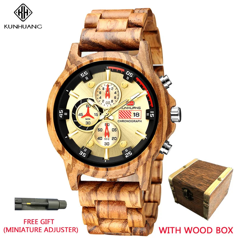 FBA Men's Sport Military Chronograph Wood Watch | Luxury Quartz Wristwatch