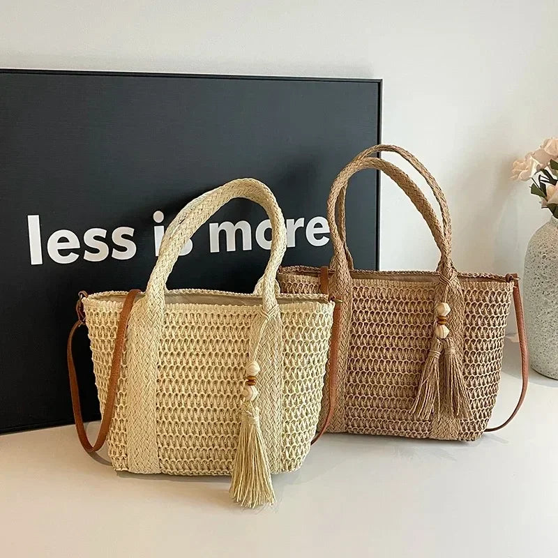 Straw Woven Summer Tote Bag for Women – Large Capacity Casual Vacation Shoulder Bag