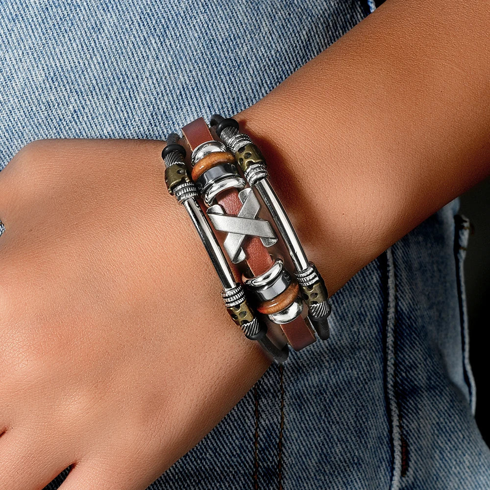 FBA Handmade Genuine Leather Beaded Bracelet | Unisex Jewelry