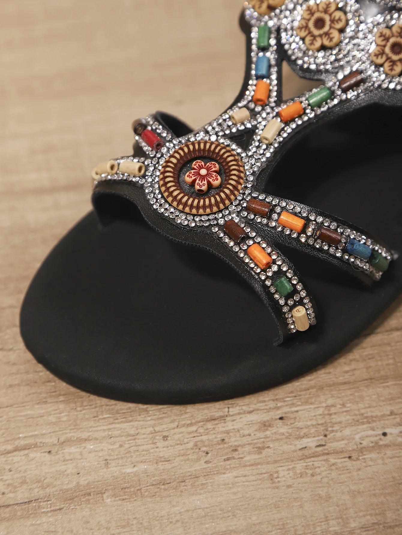 FBA Women's Beaded Fairy Style Flat Roman Sandals | Plus Size Ethnic Shoes