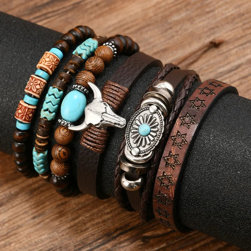 FBA 6-Piece Western Cowboy Beaded Bracelet Set | Boho Jewelry