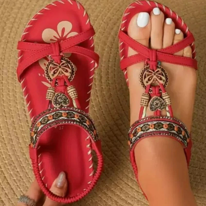 FBA Women's Bohemian Platform Flat Sandals | Plus Size Beach Shoes