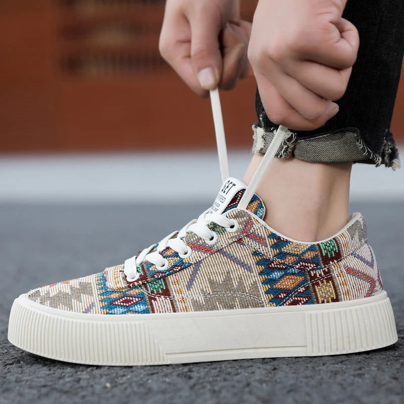 FBA Men's Retro Jacquard Low Top Trendy Shoes | National Style Korean Edition