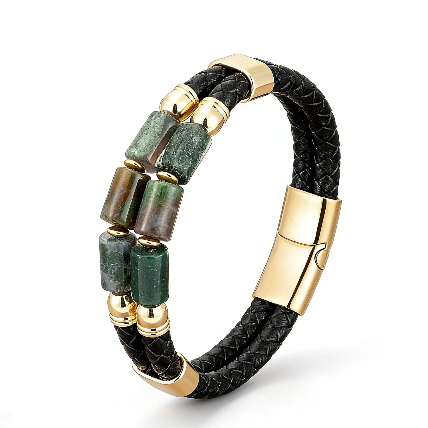 FBA Men's Natural Agate Leather Bracelet | Multi-Color Crystal Healing Jewelry