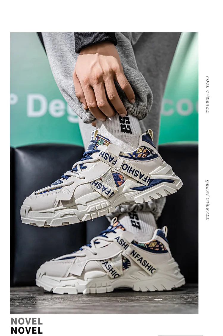 Men's Running Shoes 2025 New Summer Original Design Versatile Casual Thick Bottom Heightening Dad Trendy Sneakers PU Mesh Lin...