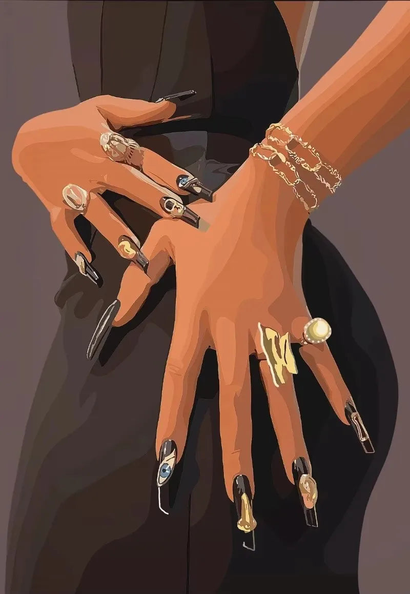 Black Girl Nail Art Canvas Print | Fashionable Women Poster Wall Art for Living Room & Bedroom