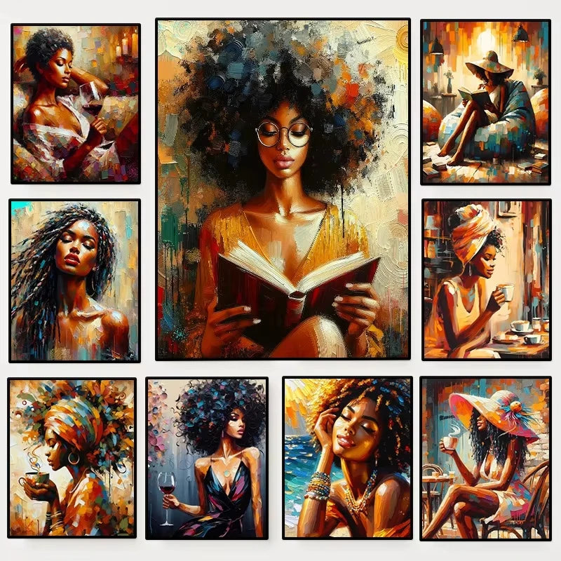 Black Woman Relaxing Canvas Print | Cool Girl Reading Book Afro Wall Art