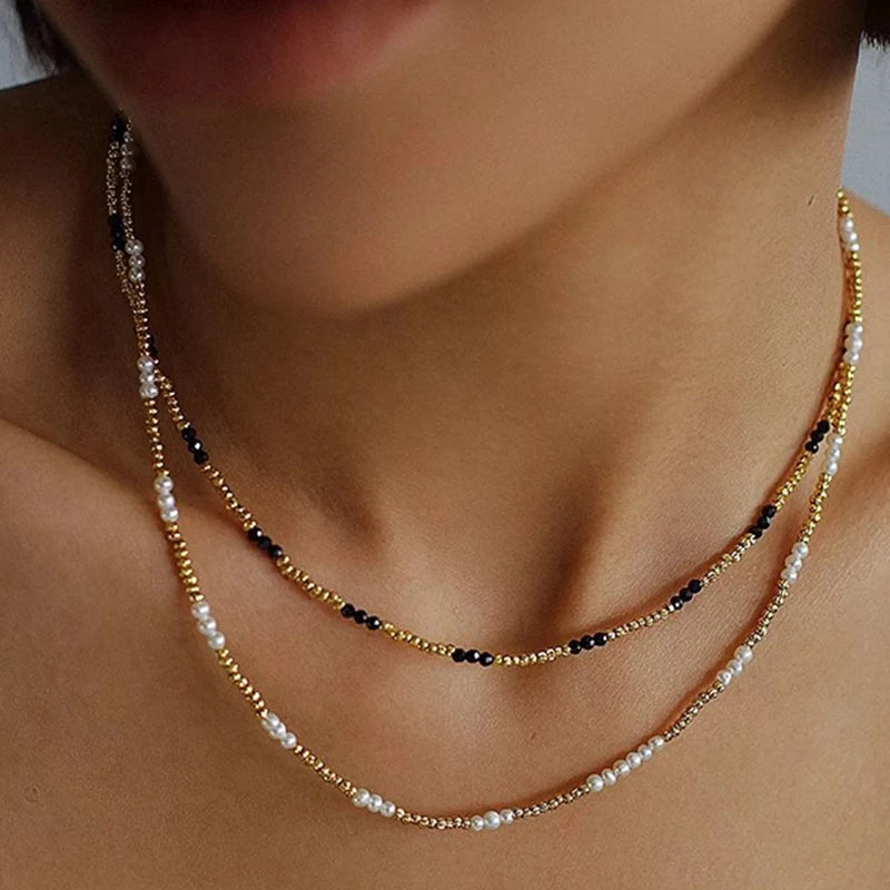 FBA Bohemian Gold Beads Pearl Pendant Necklace | Beach Vacation Jewelry