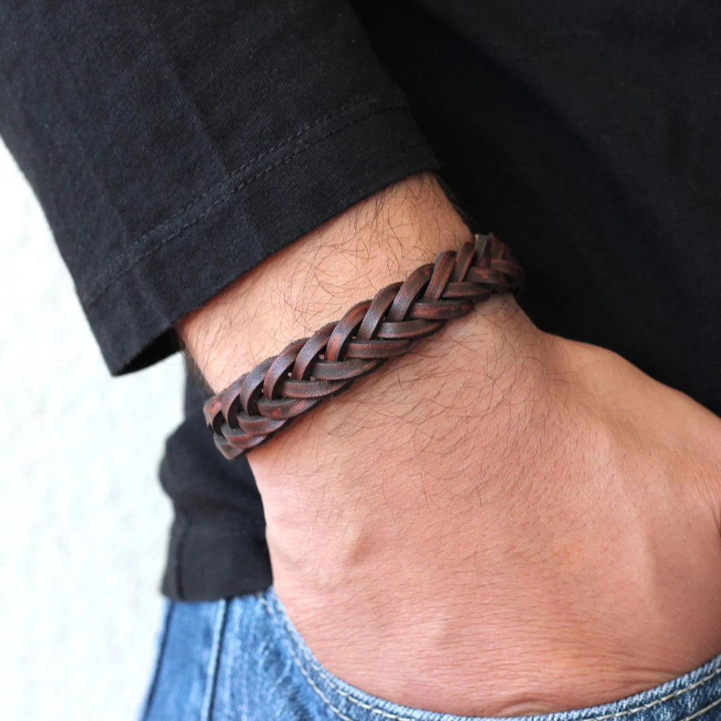 FBA Rustic Braided Leather Men's Bracelet | Birthday Gift Jewelry