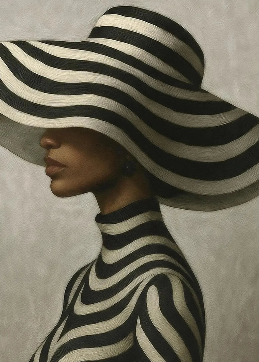 Abstract African Woman Black & White Stripes Canvas Print | Neutral Wall Art