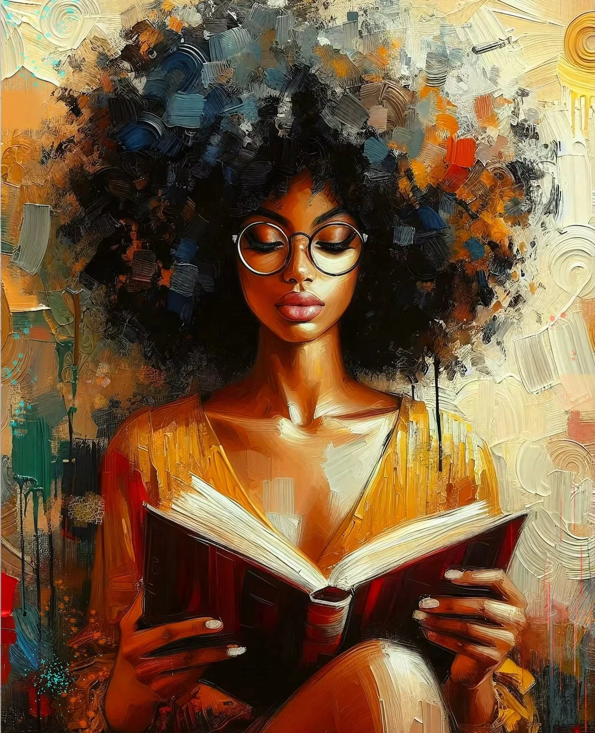 Black Woman Relaxing Canvas Print | Cool Girl Reading Book Afro Wall Art