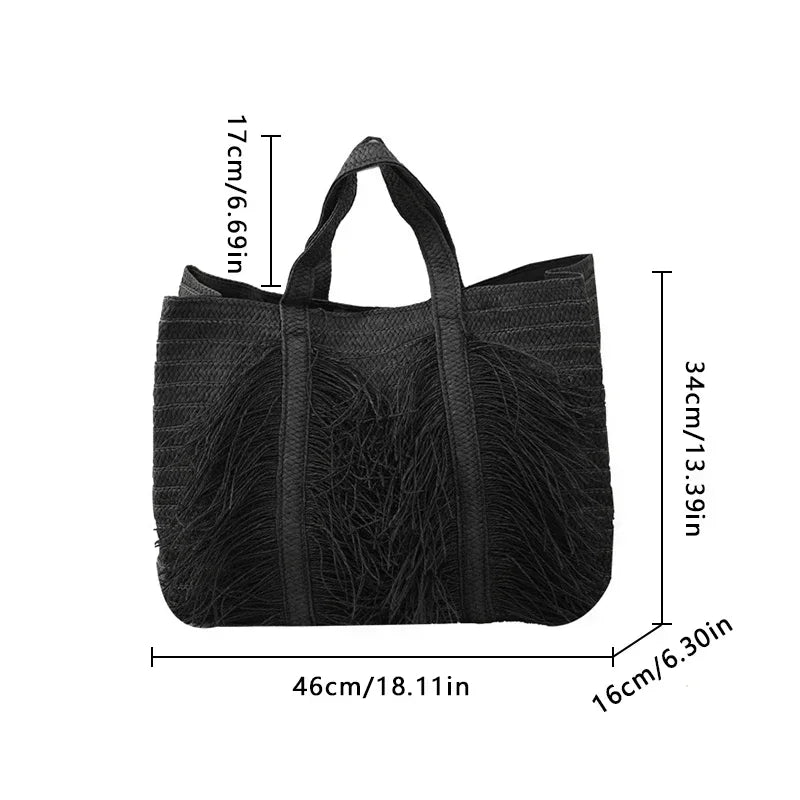 Handmade Raffia Straw Tote Bag with Tassel for Women – Large Capacity Bohemian Beach Bag