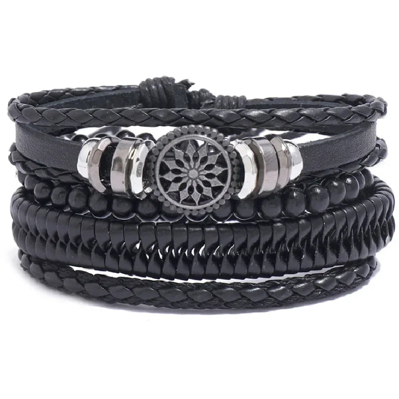 FBA 4-Piece Braided Leather Ethnic Wristband Set | Hope Believe Bracelet