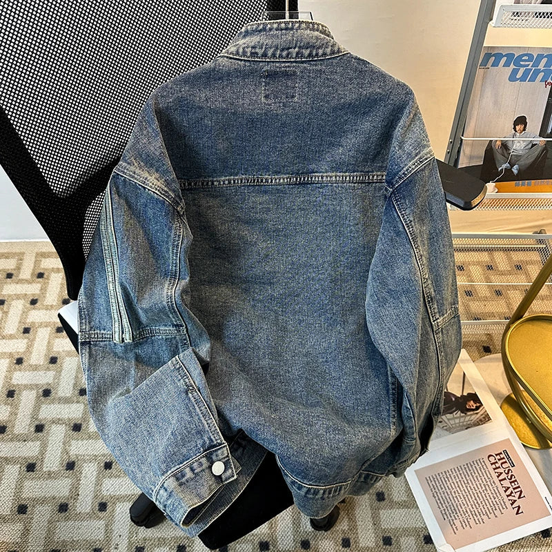 Men's Retro American Loose Denim Jacket – Unisex Streetwear | Blue | M–3XL | FBA Vibes