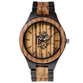 FBA Men's Zebra Wood Hollow-Out Watch | Luminous Vintage Quartz Wristwatch