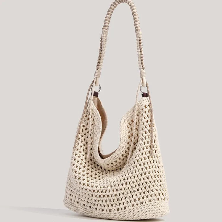Woven Hobo Shoulder Bag with Tassel for Women – Large Capacity Beach Tote & Travel Straw Bag