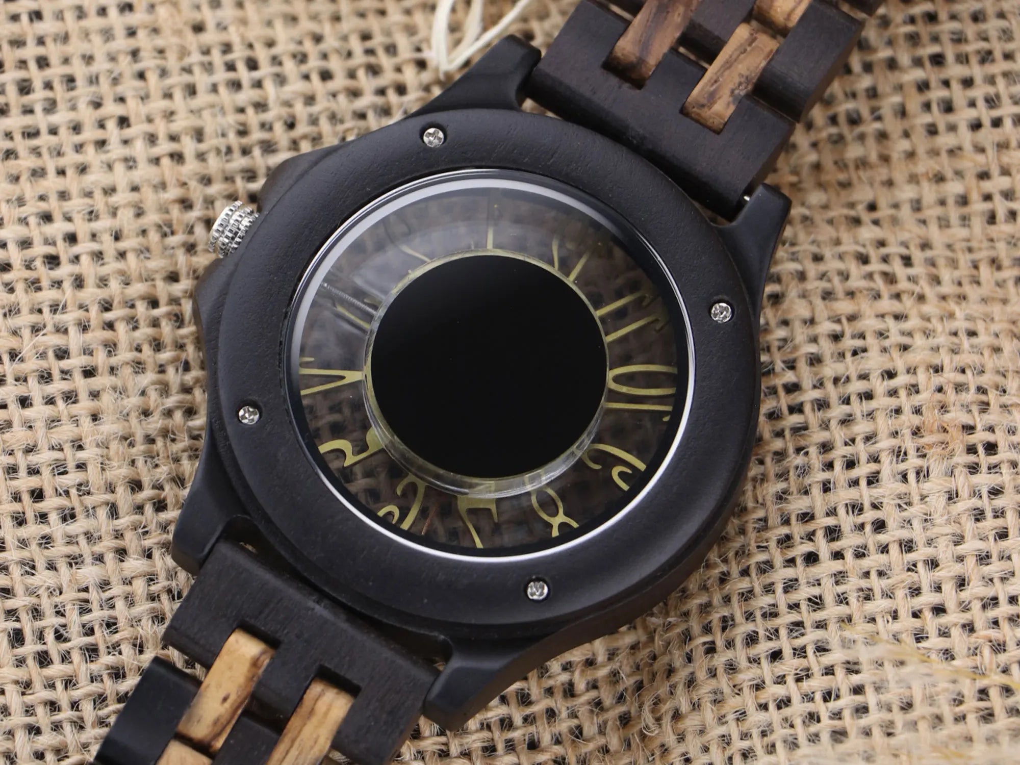 FBA Men's Natural Zebra Wood Watch | Hollow Dial Vintage Quartz Wristwatch