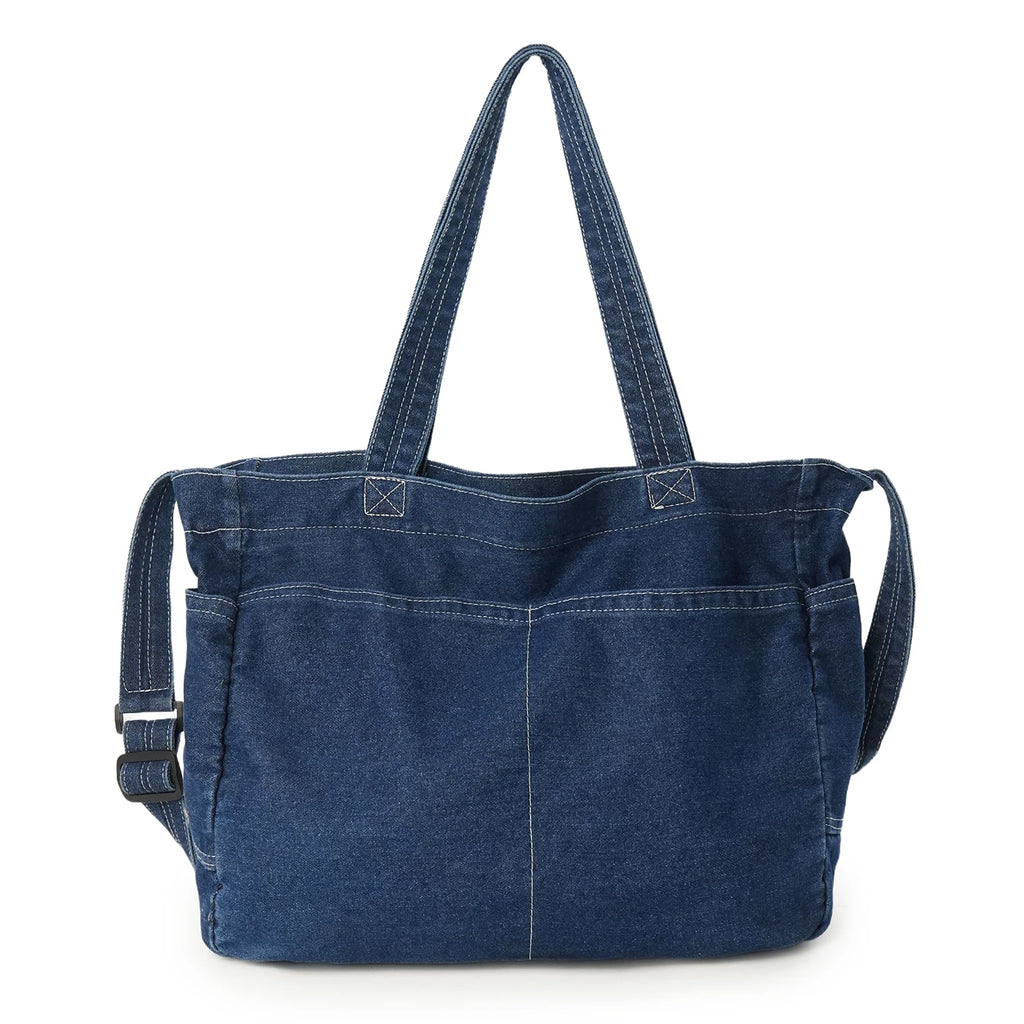 Denim Shoulder Bag for Women – Large Capacity Casual Tote & Crossbody Schoolbag