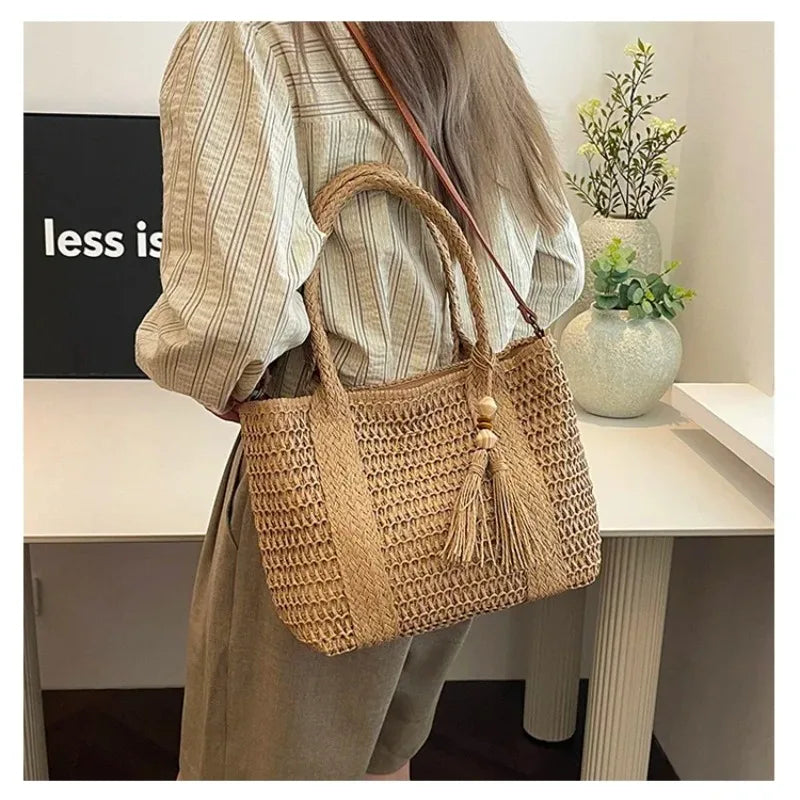 Straw Woven Summer Tote Bag for Women – Large Capacity Casual Vacation Shoulder Bag