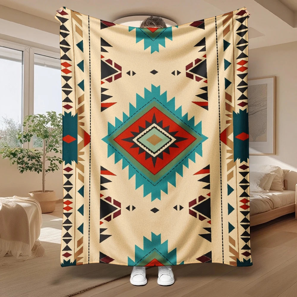 Retro Aztec Tribal Flannel Throw Blanket – 4 Colors | FBA Vibes