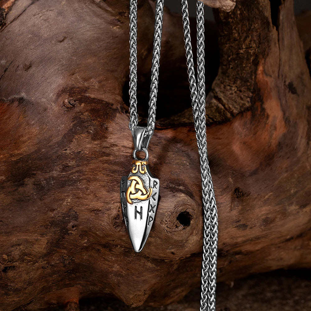 FBA Norse Runes Odin's Spear Gungnir Necklace | Viking Valknut Talisman Jewelry