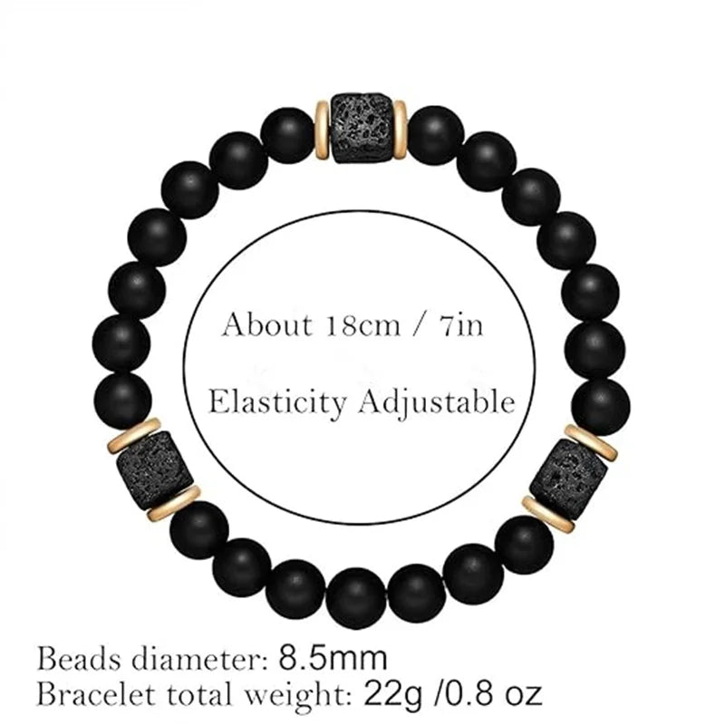 FBA Black Onyx & Lava Stone Elastic Bracelet for Men | Charm Jewelry