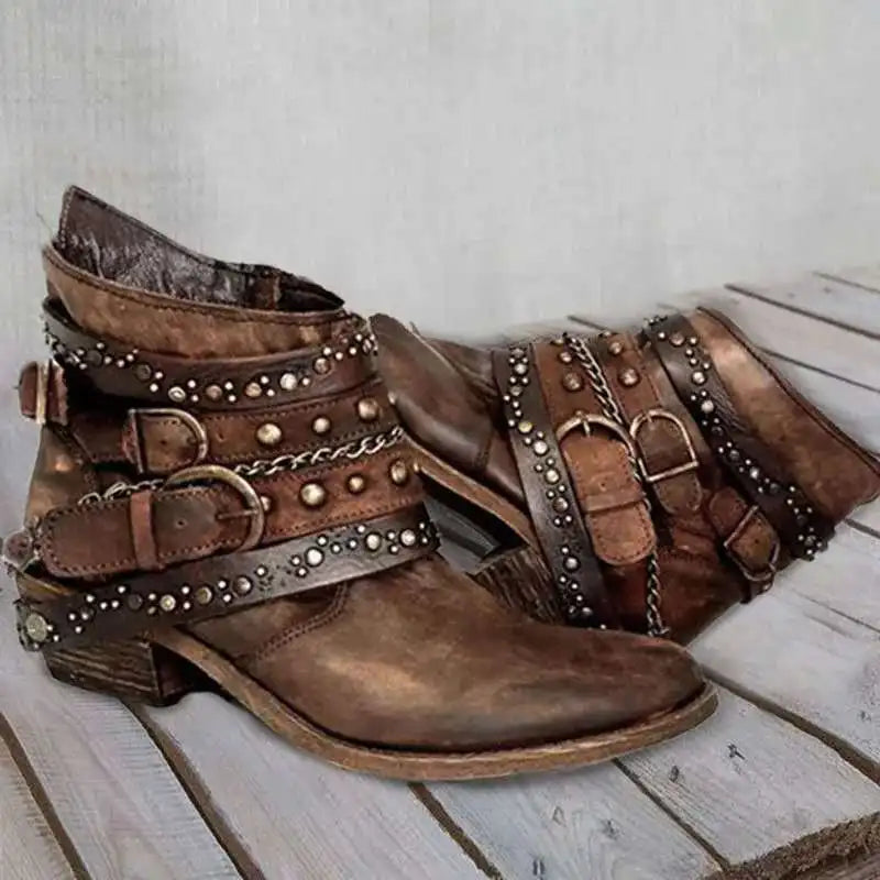 Women's Punk Rivet Chain Chelsea Ankle Boot
