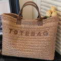 Large Capacity Contrast Color Woven Tote Bag – Minimalist Vacation Style for Commute, Travel & Gift